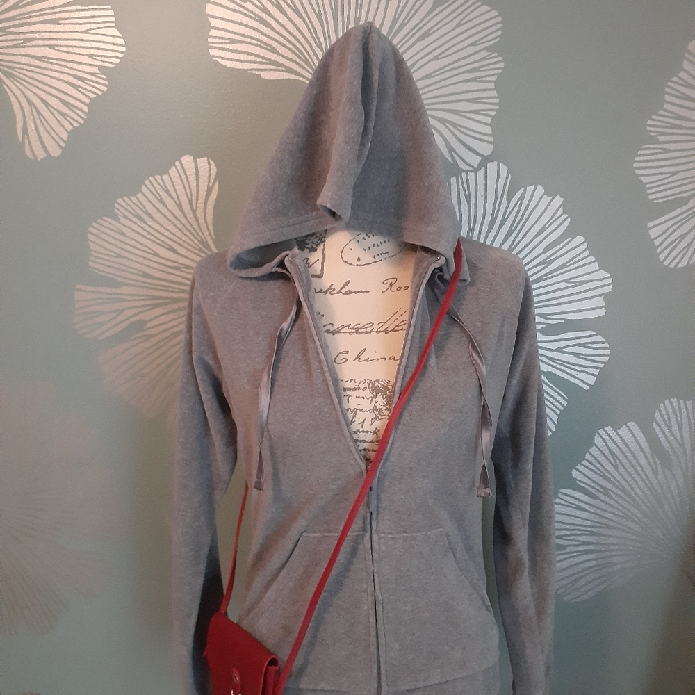 Heather Gray Zip Up Top Velvet